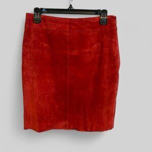 Vintage Express World Brand red genuine suede pencil mini skirt size 5/6 Juniors